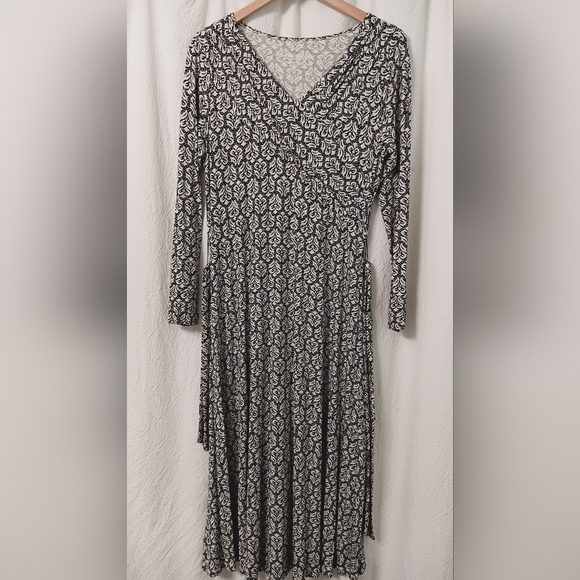 Soft Surroundings Black White Faux Wrap Front Jersey Knit Maxi Dress Size SP - Picture 1 of 11